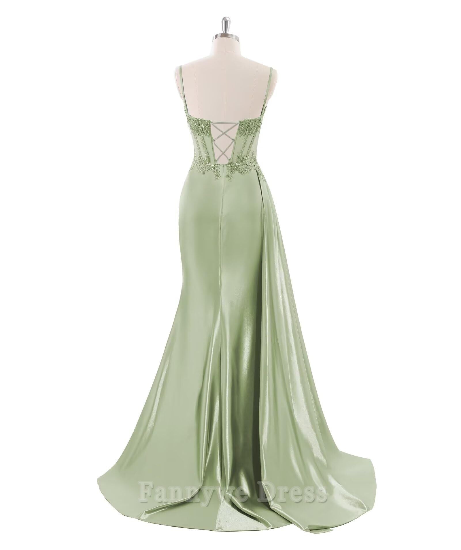 Mermaid Spaghetti Straps Lace Appliques Satin Long formal dresses Bridesmaid Dresses evening gown Prom Dress